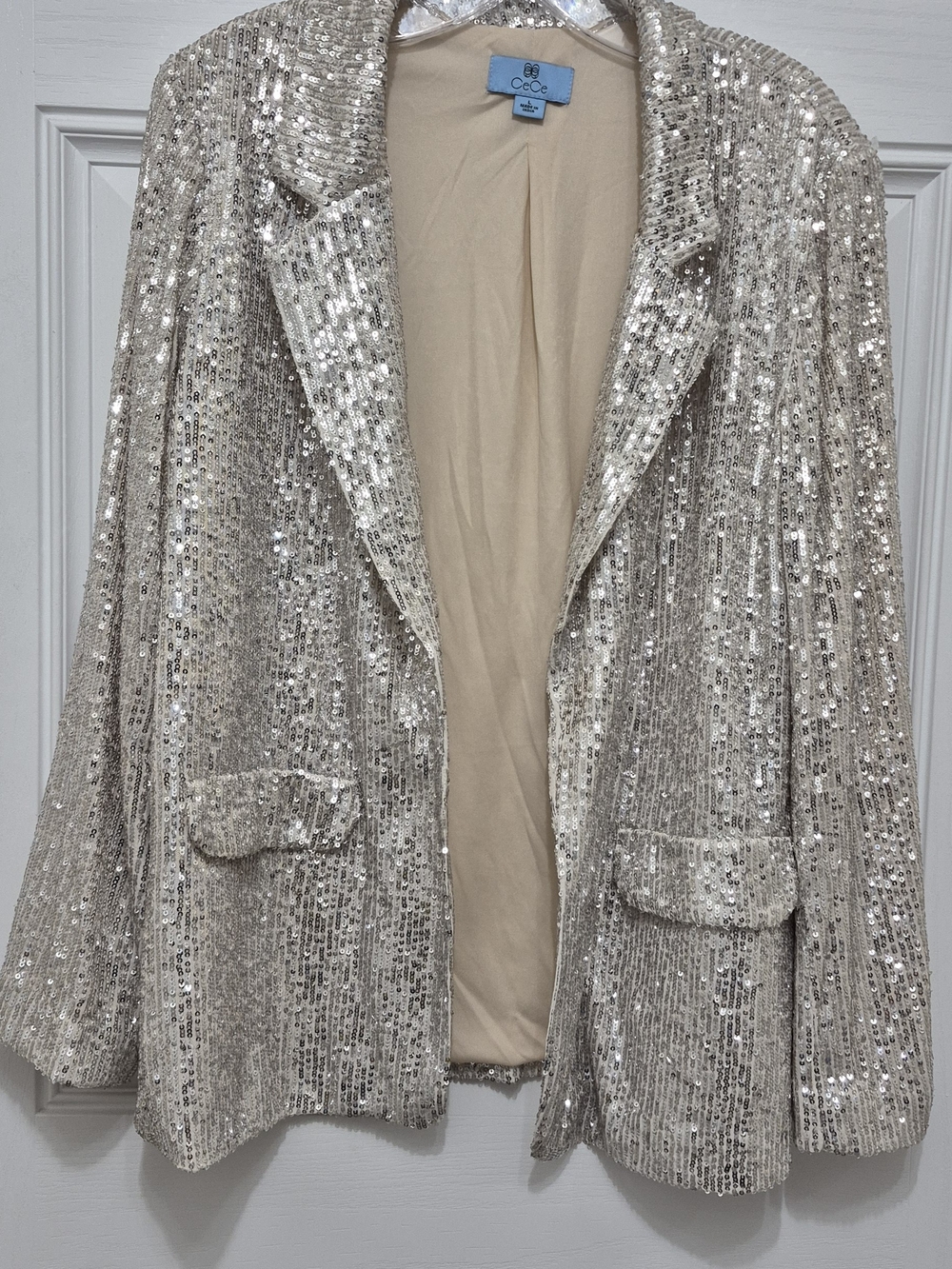 CeCe Champagne Sequin Blazer Jacket Sz Large